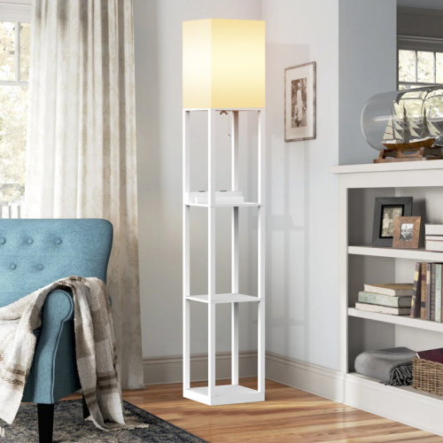 Ebern Designs Column Floor Lamp Vax With Shelves, Solid Wood, Usb Ports And Bulb Included & Reviews | Wayfair