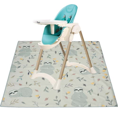 Dznils Waterproof Baby Splat Mat for Under High Chair, Non-Slip Floor Mat, 51" x 51", Beige Sloth