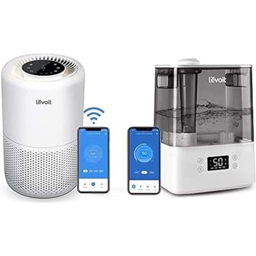 LEVOIT Humidifiers for Bedroom Large Room Home, Gray & Air Purifiers for Home, Smart WiFi Alexa Control, H13 True HEPA Filter, 24db Quiet Cleaner for Bedroom with Display off, Core 200S
