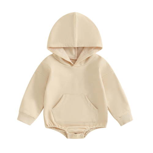 Tisuna Infant Boys Girls Romper Solid Color Long Sleeve Hooded Tops Classic Comfortable Autumn Winter Kids Bodysuit Beige Size 3-6 Months