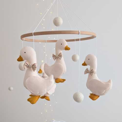 Neutral goose baby mobile, duck crib mobile, beige nursery decor