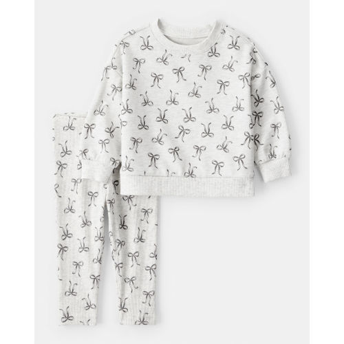 Baby Girl Bow Print Long-Sleeve Tee & Pant Set - Grey - Carter's | Carter's