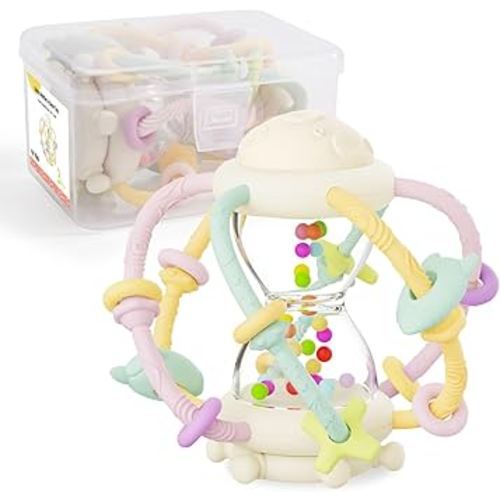 Socub Baby Montessori Sensory Toys for 0-6 6-12 Months, Food Grade Teething Toys for Babies 3-6 6-12 12-18 Months, Newborn Infant Learning Developmental Rattle Toy for 6-12 Months Boys Girls(Beige)