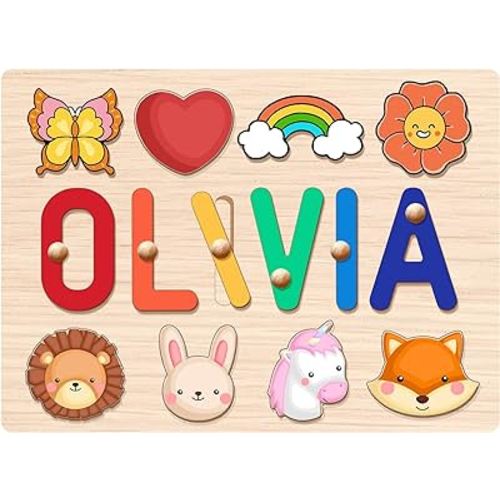 Wooden Name Puzzle for Kids Personalized, 1st Birthday Gifts, Custom Name Puzzle for 1 Year Old, Toddler Puzzles, Early Learning Toys for Baby Boy or Baby Girl, Educational Toys