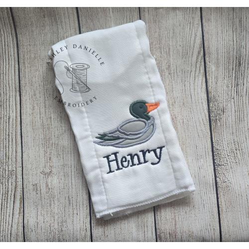 Personalized baby boy burp cloth - Embroidered duck burp cloth - Newborn - Custom baby shower gift - Monogrammed baby boy gift - 6-ply