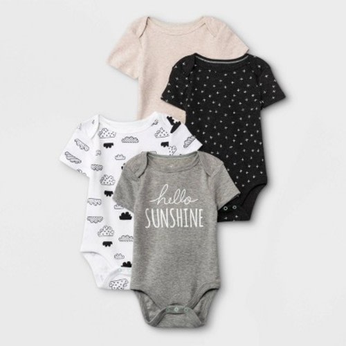 Baby 4pk Short Sleeve Bodysuit - Cloud Island™ Black/White, Size: 18M