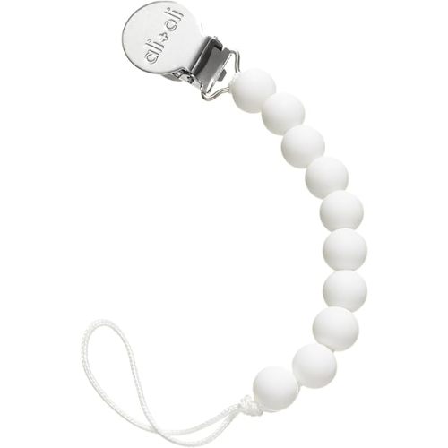 Ali+Oli Silicone Pacifier Clip for Baby (White) 100% Food-Grade BPA Free Newborn Pacifier Holder Infant Binky Clip for Baby Boy or Girl