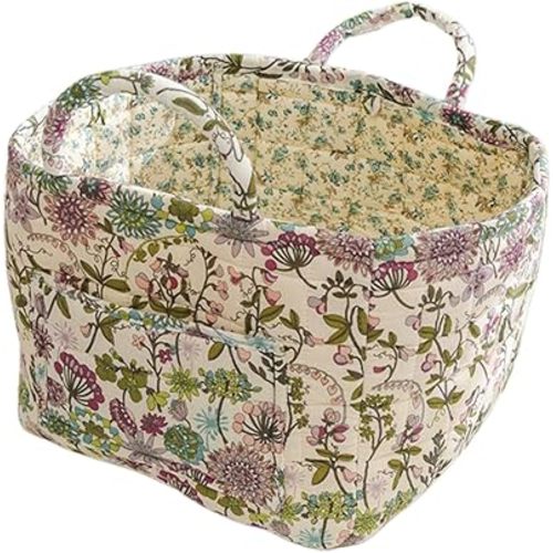 Quilted Fabric Storage Baskets with Handles, Boho Floral Gift Basket Foldable Organizer Bin for Home Decor, Picnic, Travel 12''x10''x10'' (Purple)
