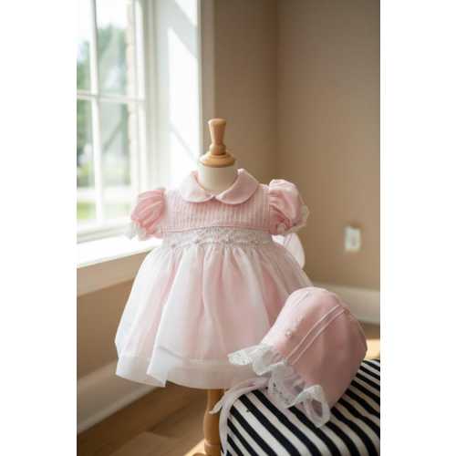 Willbeth Pink Sheer Smocked Heirloom Newborn Dress Set: Bonnet Baby Girls