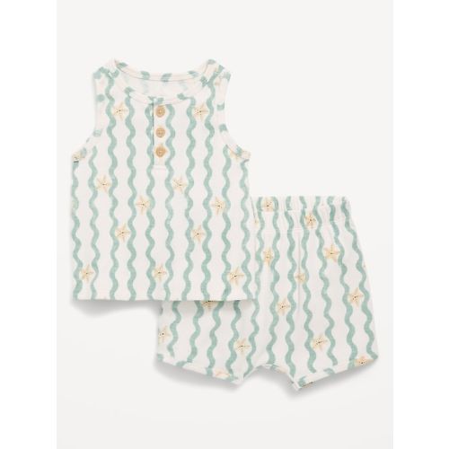 Jacquard-Knit Henley Shirt and Shorts Set for Baby