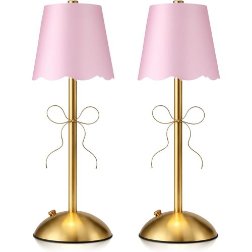 2 Pack Fabric Bow Lamp Three-Color Light Adjustment Pink Bowknot Bedside Lamp with Fabric Lampshade for Princess Rooms Girls' Rooms Pink Party Decoration
