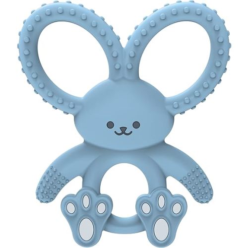 Dr. Brown's Flexees Blue Bunny, Soft 100% Silicone Baby Teether, BPA Free, 3m+