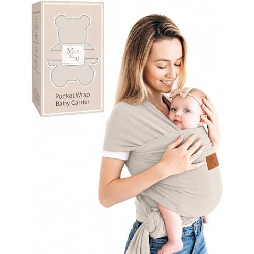 Baby Wrap Carrier - Premium Cotton Baby Carrier Wrap for Newborn to Toddler- Infant Carrier- Baby Holder One Size Fits All with Front Pocket(Beige) by Max&so