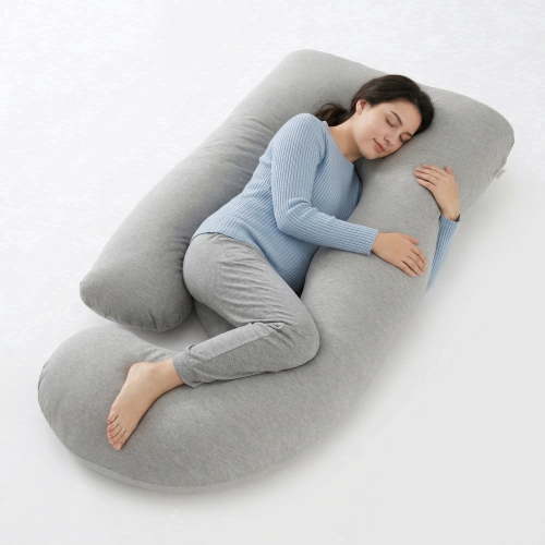 RUPOUN J-Shaped Pregnancy Pillow, 70 inch Full Body Maternity Pillow for Side Sleepers, Cooling Ice Silk Removable Cover, Gray