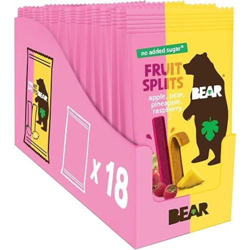 BEAR Real Fruit Snack Splits - Gluten Free, Vegan, and Non-GMO - Raspberry and Pineapple – Healthy School And Lunch Snacks For Kids And Adults, 0.7 Ounce (Pack of 18)