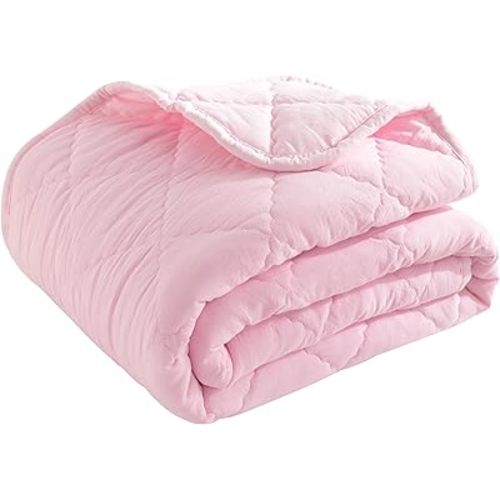 BEDSUM Large Toddler Comforter, Brushed Microfiber Crib Blanket - All Season Quilted Down Alternative Nursery Bedding - Lightweight Baby Blanket for Daycare & Nap, 43x60, Pink