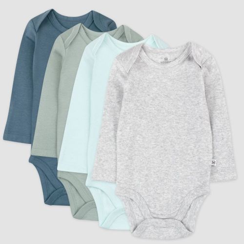 Honest Baby Boys' 4pk Organic Cotton Morning Mountains Long Sleeve Bodysuit - Blue/Gray/Green