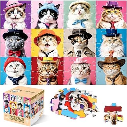 Jumbo Floor Puzzle for Kids,48 Piece Cat Jigsaw Puzzles,Pet Learning Educational Toys for Toddlers Ages 3-5,Children Easter Gift for Boy Girl Ages 4-8