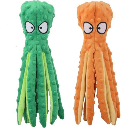 CPYOSN 2 Pack Octopus Dog Toys, No Stuffing Squeaky Crinkle Plush Chew Toys