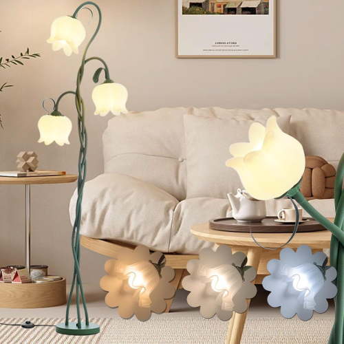 Flower Floor Lamp,3-Color Temperatures Vintage Flower Lamp Floor,3 Heads Cute Lamps with E26 Bulb Flexible Neck Shaft,Flower Lamp for Living Room Bedrooms