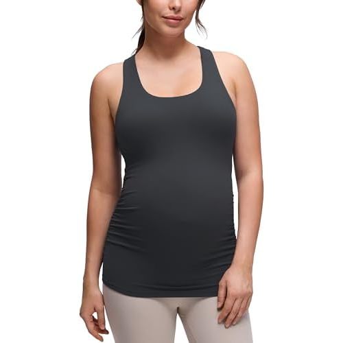 CRZ YOGA Butterluxe Maternity Racerback Tank Tops - Ruched Sleeveless Womens Pregnancy Yoga Workout Shirt with Built in Bra