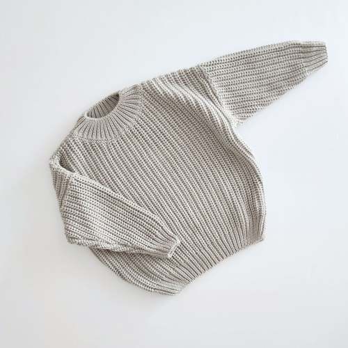 Kids Chunky Cotton Knit Sweater (3m-6y) - Grey