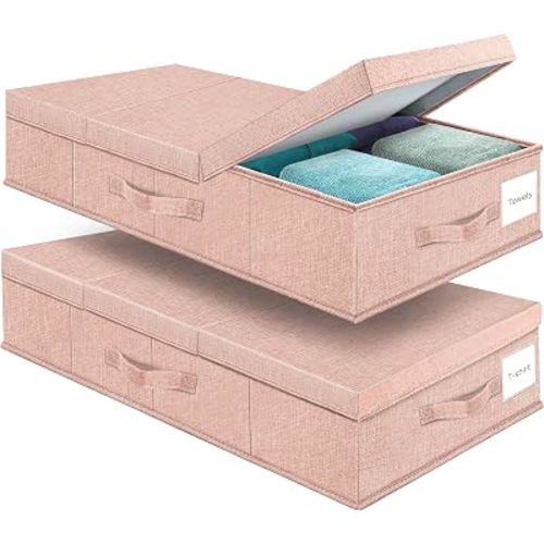Supowin 2Pack Large Underbed Storage Containers Bin with Lids, Pink
