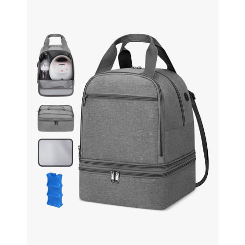 Pump Bag for Spectra S1 S2, Wearable Breast Pump Bags with Ice Pack, Pumping Bag with Waterproof Mat for Pump Accessories, Insulated Bottle Bags for Work Travel and Family (Grey)