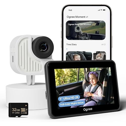 Ognee Baby Car Camera, Wirless 2K Crystial Clear Color Night Vision