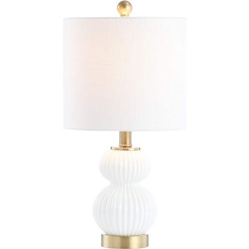 JONATHAN Y JYL1099A Daphne 20" Ribbed Metal/Glass LED Table Lamp Contemporary Transitional Bedside Desk Nightstand Lamp for Bedroom Living Room Office College Bookcase, White/Brass Gold