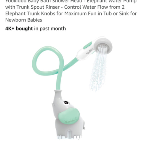 Yookidoo Baby Bath Shower Head - Elephant Water Pump with Trunk Spout Rinser - Control Water Flow from 2 Elephant Trunk Knobs for Maximum Fun in Tub or Sink for Newborn Babies