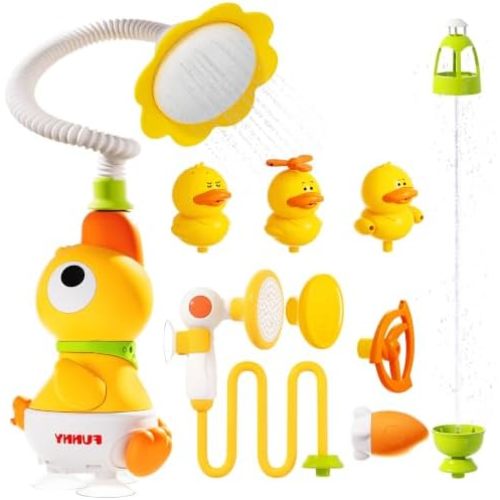 FIRRLUCO Kids Bath Toys, Kids Bath Shower Head for Bathtub with 4 Adjustable Sprayer, Control the Flow Rinser Kids with 3 Squirting Ducks for Kids in Bathtub Sink
