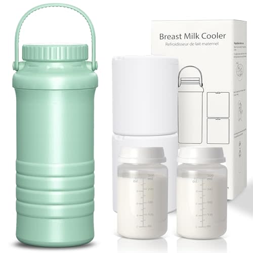 Portable Breast Milk Cooler, 22oz Larger Capacity Breastmilk Chiller for Travel & Outdoor, 360 Cooling Keeps Milk Fresh for 24 Hours with 2pcs Breastmilk Storage Bottle, Breastfeeding Essentials