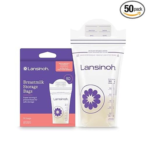 Lansinoh Breastmilk Storage Bags, 50 Count, Baby Essentials, Fast Freeze & Thaw Breast Milk Bags for Baby Bottle Feeding, Strength & Stretch, 6 Ounce