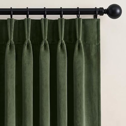 MIULEE Velvet Pinch Pleated Blackout Olive Green Curtains 40x84 Inches