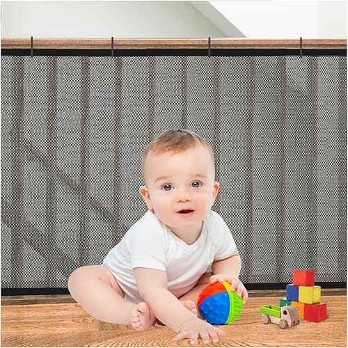 Banister Guard for Kids, Pets, Toys, Safety Netting for Balcony,19.7 ft L x 2.56 ft H, Mesh Netting Safety Net for Balcony Rail Stair, Stairway Net Baby Safety Products for Indoor & Outdoor (Black)