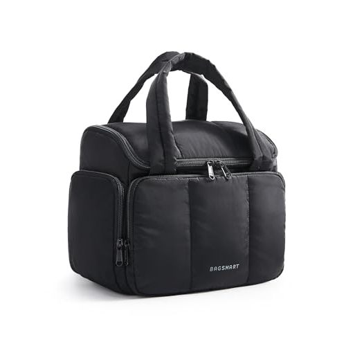 BAGSMART Travel Toiletry Bag for Women with Puffy Water-Resistant Fabric, Roomy Makeup Bag Organizer for Travel-Sized Toiletries & Accessories, Black
