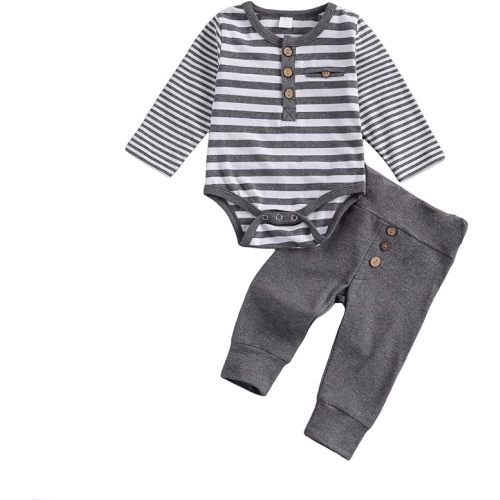 Newborn Baby Boy Girl Clothes Ribbed Knitted Cotton Long Sleeve Romper Long Pants Solid Color Fall Winter Outfits