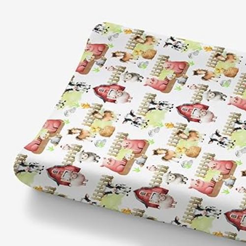 HawSkgFub Farm Animals Life Barn Changing Pad Cover for Baby Girls Boys, Natural Cow Chicken Pig Horse Diaper Change Table Covers, Soft Stretchy Safe Snug Fitted Changing Mat Sheets Fit 32"/34" x 16"
