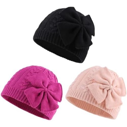 JANGANNSA Winter Warm Knitted Baby Hat for Girls Cotton Lined Infant Toddler Hat Autumn Cute Bow Classic Girls Beanie 0-6Y