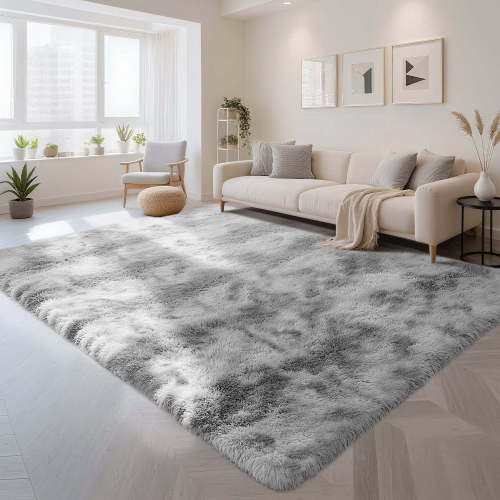CozyDesg 8ft x 10ft Area Rugs, Soft Fluffy Area Rugs Floor Mat Floor Rugs for Living Room Bedroom Modern Decor Carpet, Light Gray