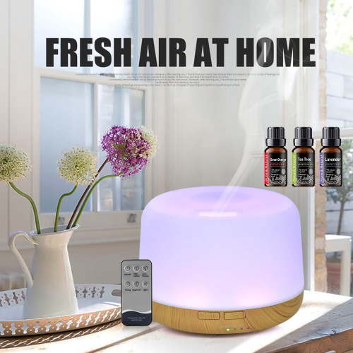 Aromatherapy Diffuser 500ml, Essential Oil Diffuser with Remote Control, Auto-Off Timer & 7-Color Night Light, Quiet Humidifier for Bedroom Home Office Yoga