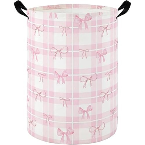 Baby Laundry hamper,Kids Laundry Basket,Baby Nursery Hamper,Waterproof foldable laundry basket for boys and girls,toy storage box,Kid Room Decor(Pink Grid)