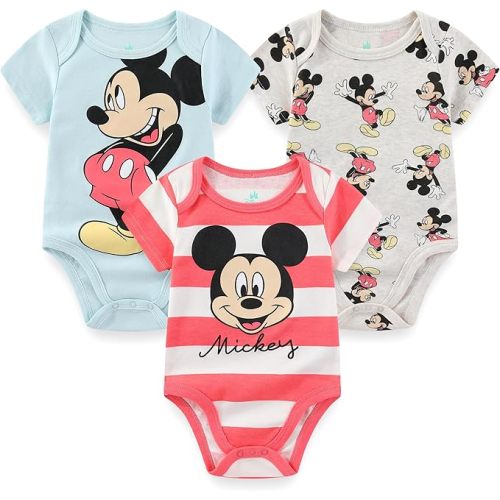 Disney Baby Mickey Mouse Boys 3 Pack Bodysuit Creeper for Newborn and Infant