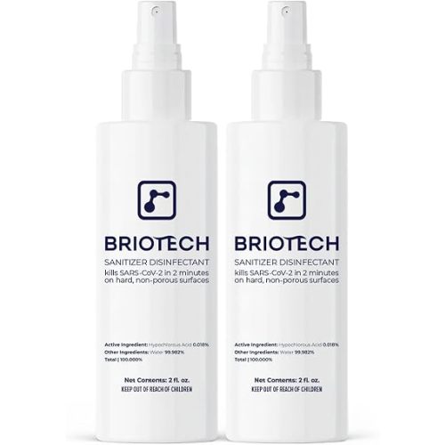 BRIOTECH Sanitizer Disinfectant Hypochlorous Spray, Kill 99.99% of Viruses & Bacteria, Control Mold, Eliminate Odor, Gentle for Nurseries, Food Contact Surface Sanitizer, 2 fl oz Travel Size (2 Pack)