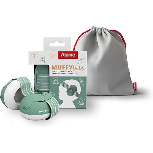 Alpine Muffy Baby Ear Protection for Babies and Toddlers up to 48 Months - CE & ANSI Certified - Noise Reduction Earmuffs - Comfortable Baby Headphones Against Hearing Damage & Improves Sleep - Sage