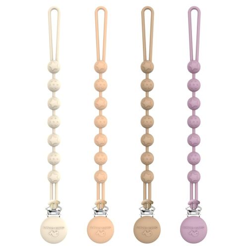 Cuddle Campus Silicone Pacifier Clip Holder with One Piece Design, Pack of 4 Soft Flexible Binky Clips with Texture for Baby Boy and Girl (0-6M) Set 3