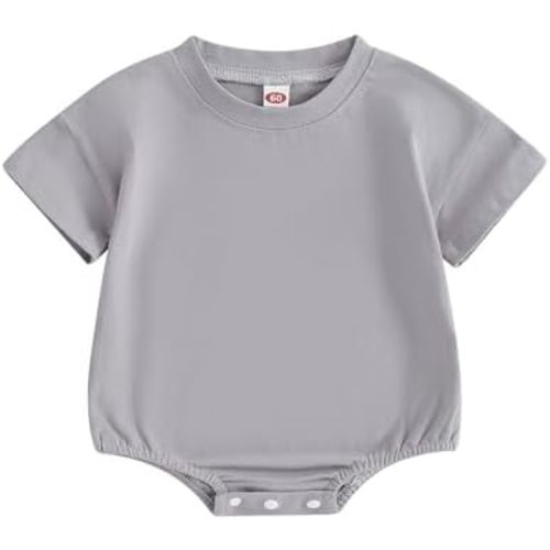 Merqwadd Baby Boy Girl Bubble Romper Infant Oversize Plain Crewneck T-Shirt Bodysuit Tops