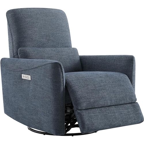 CHITA Power Recliner Chair Swivel Glider, FSC Certified Upholstered Fabric Living Room Nursery Reclining Sofa Chair with Lumbar Support, Ink Blue
