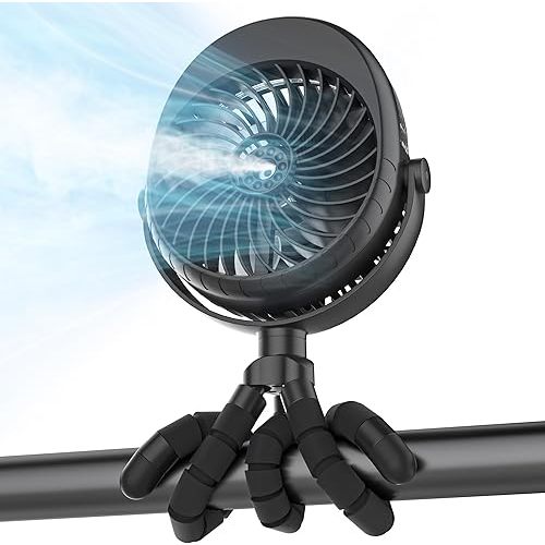 Misting Baby Stroller Fan, Misting Fan with Clip on Flexible Tripod